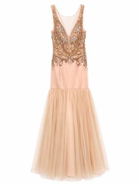 Vienna Prom 9959 Champagne Embellished Tulle Dress